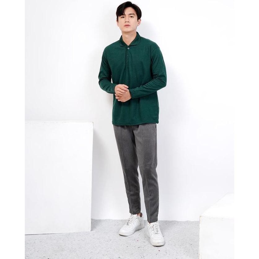 DF388>> POLO HIJAU ARMY LENGAN PANJANG / KAOS KERAH PANJANG HIJAU TUA / HIJAU ARMY / HIJAU BOTOL