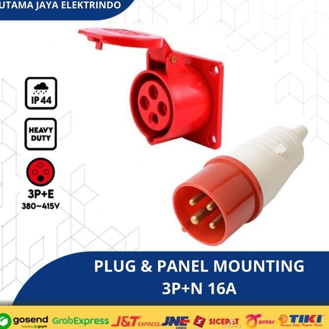 1 set industrial plug & Panel mounting 4 Pin 16A 014+314 - MURAH