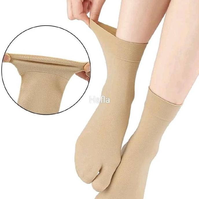 Promo 3 Pasang Kaos Kaki Jempol Wanita Antislip Telapak Panjang Stoking Warna Kulit Tebal Lembut  Ny