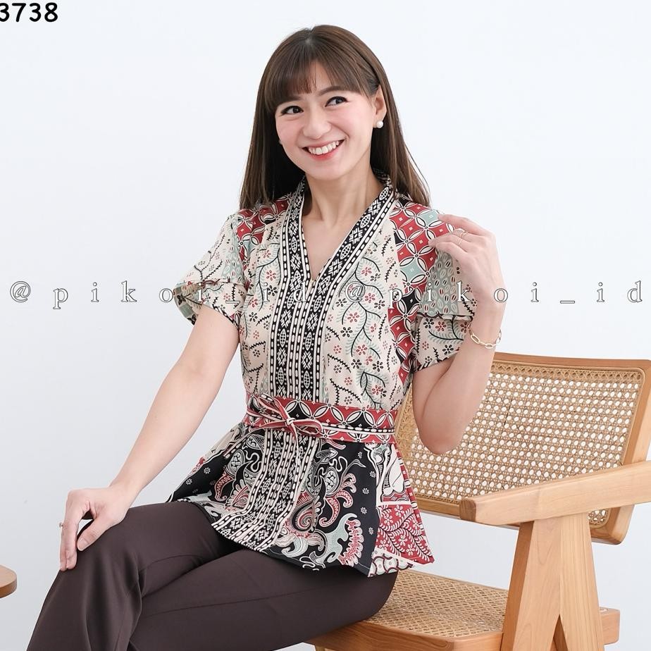 Atasan Batik Wanita Lengan Pendek Busui Friendly Baju Batik Wanita Ern Free Belt Lengan Pendek Batik