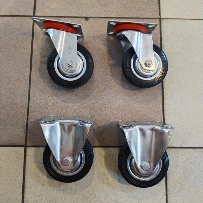 Roda Etalase 4 Inch / Roda Troli / Roda Karet 1Set ( 2Hidup 2Mati )