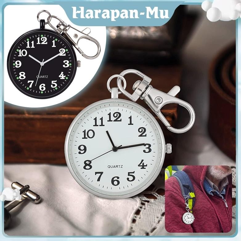 UGNDA Jam Saku Digital Jam Saku Gantungan Kunci Quartz Analog Dial Bulat Simple Portable