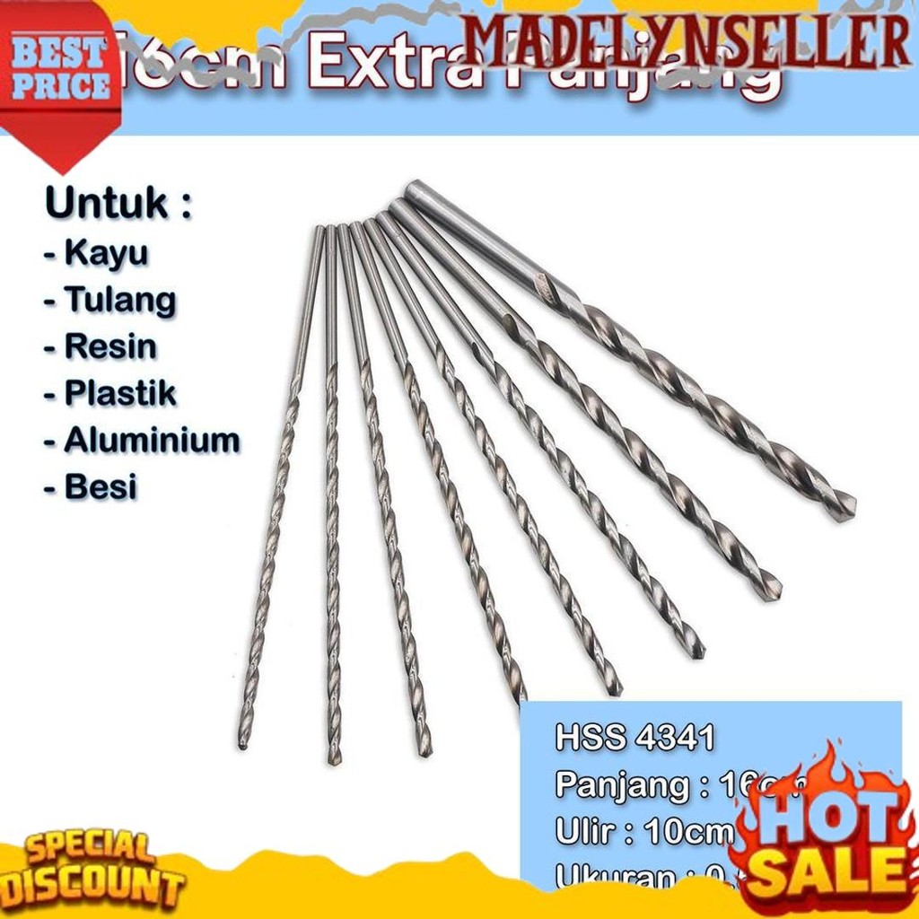 New Mata bor HSS kayu besi 1mm 2mm 3mm 4mm 5mm 6mm 7mm 8mm panjang 12cm 16cm