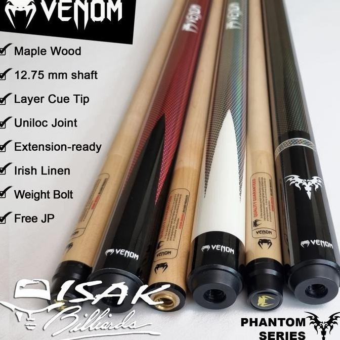 Venom Phantom White Cue PHW - Uniloc Extension Bumper Stick Billiard