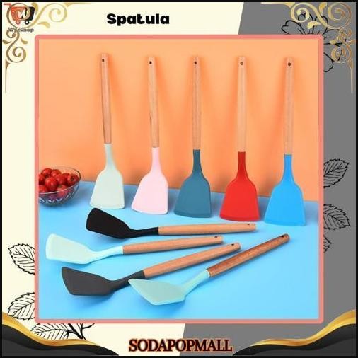 Big Promo Spatula Silikon Utensil Gagang Kayu Tahan Panas Sutil Silikon Tahan Panas