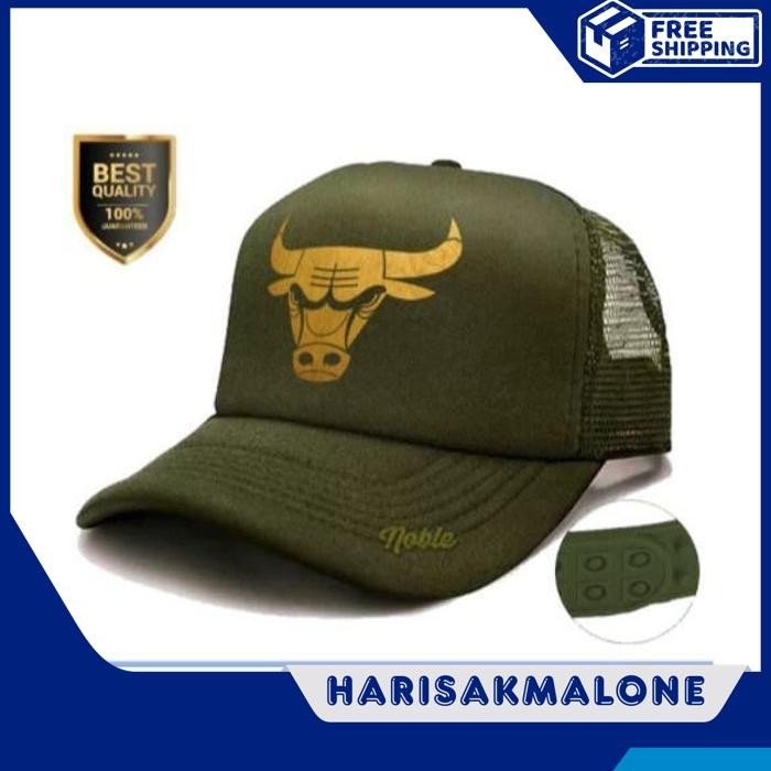 OBRAL DISKON TOPI TRUCKER JARING HAT CAP DISTRO HIJAU ARMY CHICAGO BULLS EMAS GOLD POLOS CUSTOM INDO