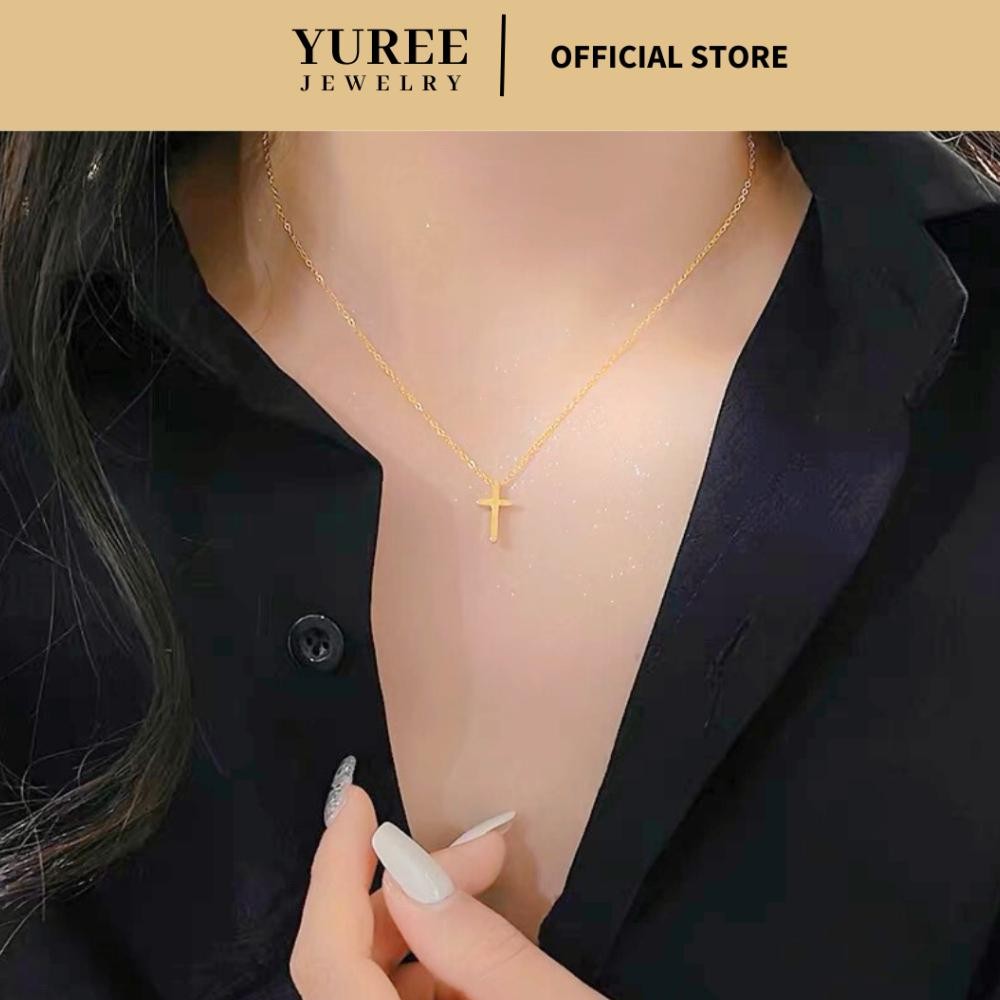 Terbaik YUREE Cross Necklace Perhiasan Kalung Salib Titanium Kalung Salib Polos Stainless Steel Kalu