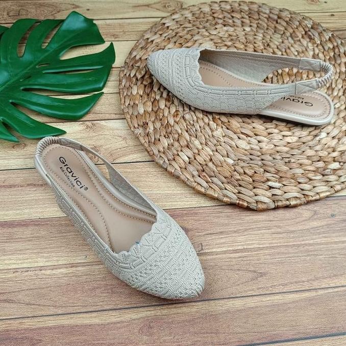 Promo Sepatu Flat Wanita Bahan Rajut Geavici FL-02 Shoes Kerja Hitam Karet sandal wanita flat shoes 