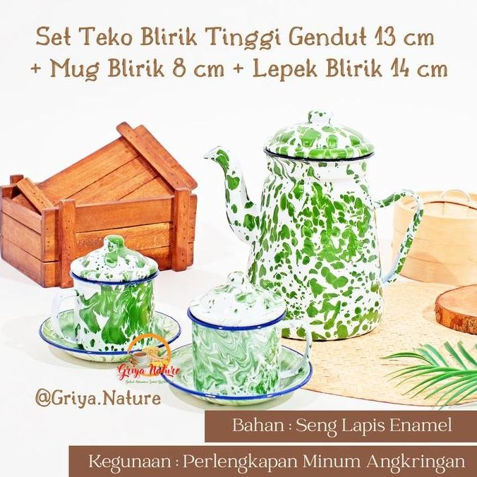 TERBARU - GRIYA NATURE [COD] Set Teko Blirik Tinggi 13cm + Mug Blirik 8cm + Lepek Blirik 14cm | Cere