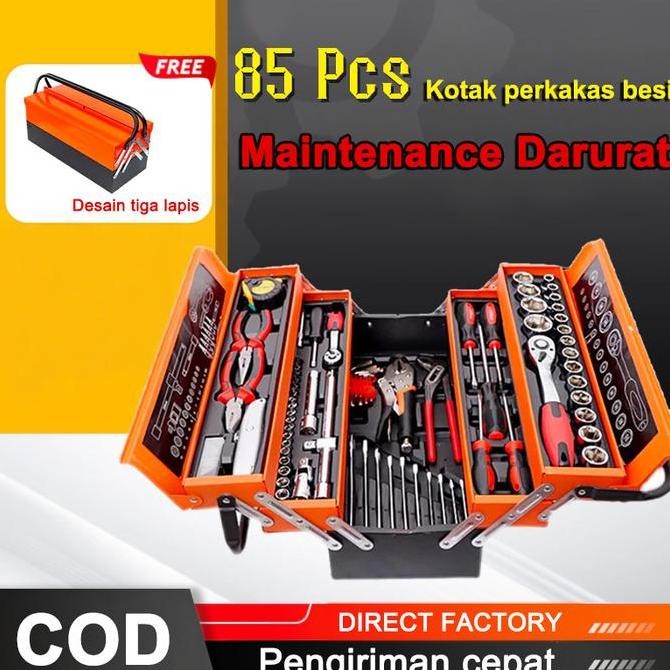 MIKAMI - Tool Kit 85 Pcs Tool Alat Bengkel Tool Kit Kunci Sok Set alat lipat tiga Bengkel Tool Kit P