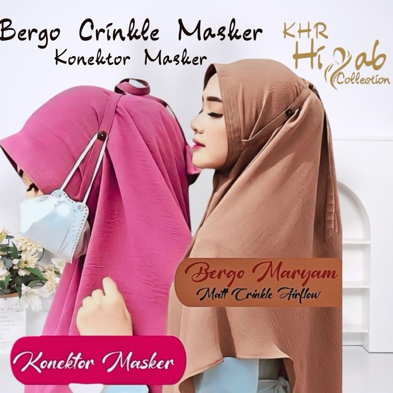 Sale Maryam - Hijab Bergo Crinkle Airflow L Xl Tali Konektor Masker Jilbab Instan Langsungan Terbaru