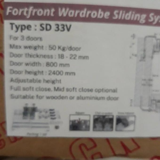 Roda dan rel sliding KNOCKERS SD 33V rel  2.5 meter 3 Pintu