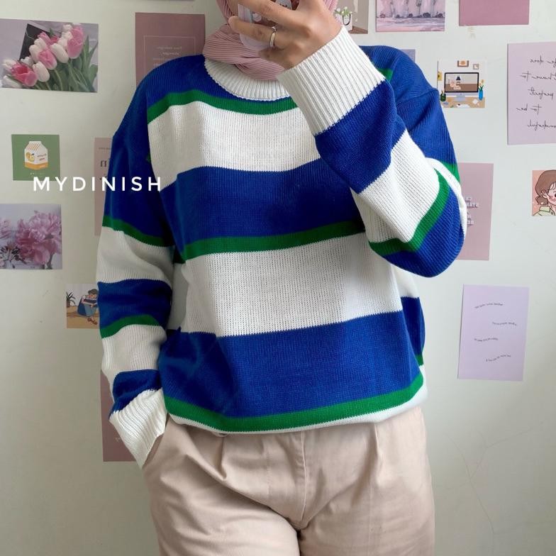 Viral Malika Sweater Rajut Motif Blaster Korean Style Kekinian My56