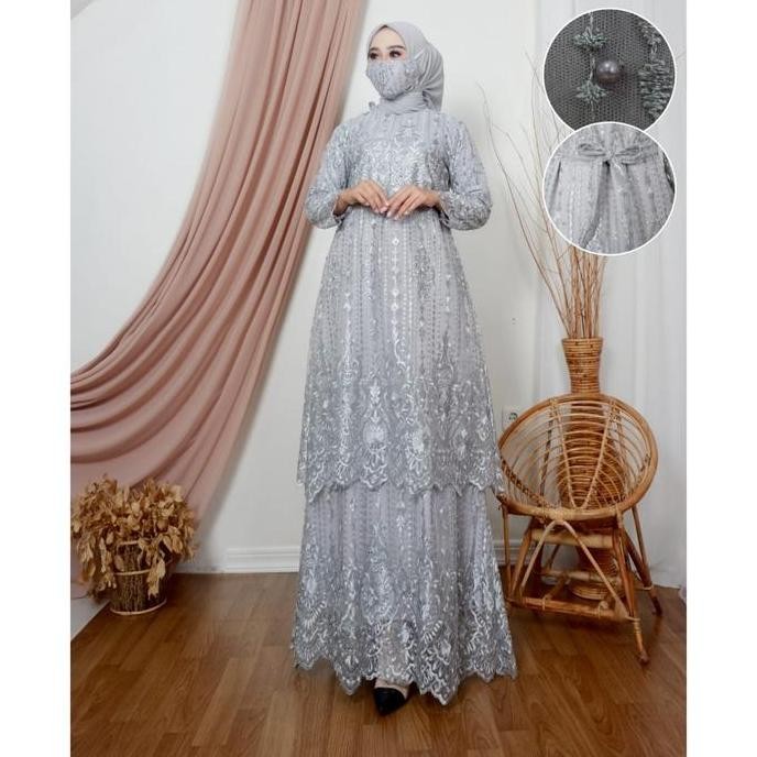 Sr Kebaya / Gamis Tingkat Azza Sf / Kebaya Gamis Brokat Mewah Modern / Kebaya Gamis Pesta / Baju Kon