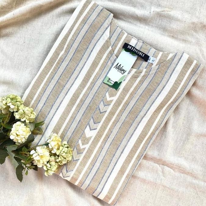 Midori-Bazla Dress-Gamis Salur Linen Import - Gamis Wanita Dewasa Muslim