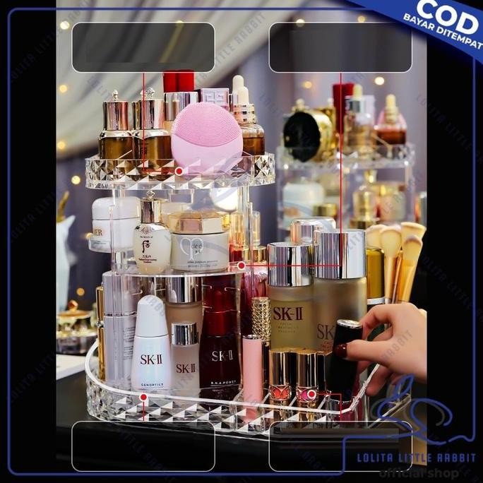 Rak Make Up Kosmetik Petak Acrylic Putar 360 Derajat Diamond Transparan Rak Organizer Makeup