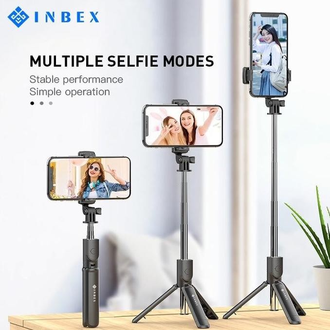 INBEX S03 Tongsis Bluetooth Selfie Stick Photograph Bluetooth Remote Biru Hitam Kamera Lampu Camera 