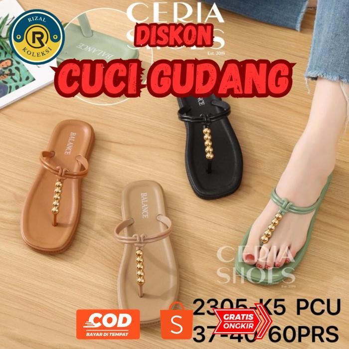 gjk-25 SALE Sandal Jepit Wanita Karet Jelly Import Model Tali T Thong Mutiara Bahan Rubber Ringan El