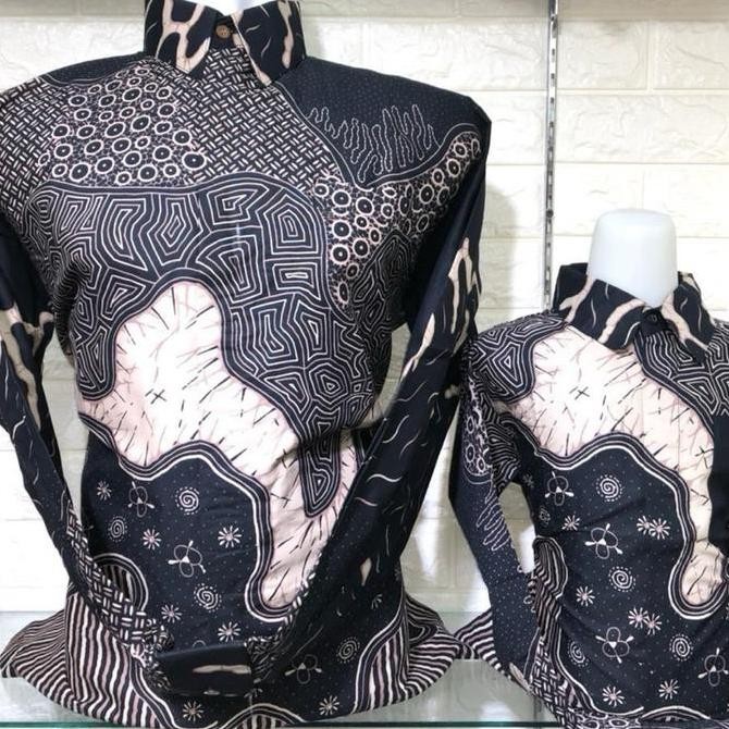 DS65 >> NEW MOTIF Hitam Kemeja Batik Couple Katun Ayah Anak Lengan Panjang Motif Raja Ampat Premium 