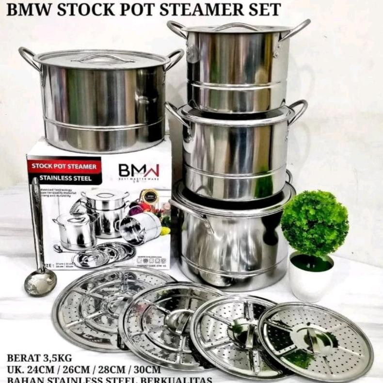 Panci Stock Pot Steamer Set Bmw - Stock Pot Stainless - Panci Kukus Serbaguna