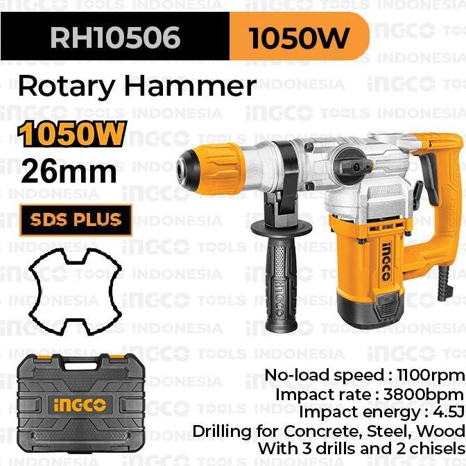 ZYUNJI- Rotary Hammer Drill (1050W,4.5J) INGCO RH10506 Bor Bobok Tembok Beton