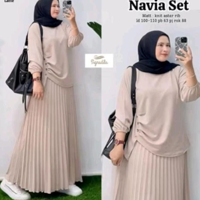 Set Navia Atasan & Rok Plisket Baju Muslim Premium