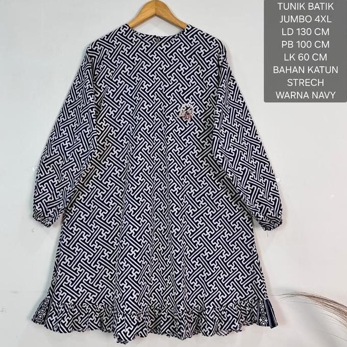Tunik Atasan Batik Jumbo Ld 130 Cm Model Rempel Kekinian