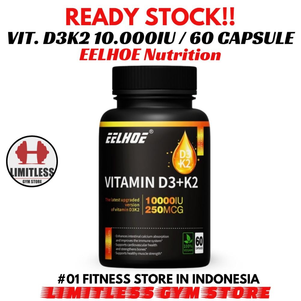 (Promo!) Eelhoe Usa Vit D3+K2 10000 Iu 250Mcg - 60 Kapsul D3K2 10000Iu Original