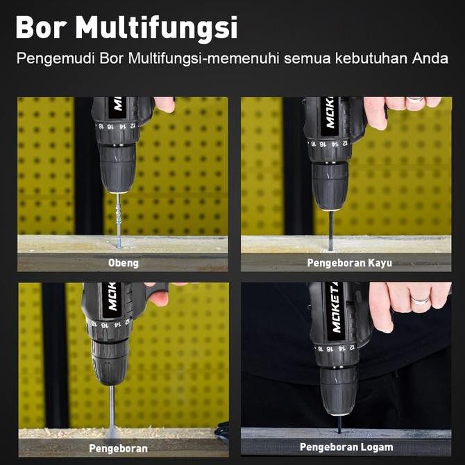 ENRIO- [OBRAL]Bor Listrik dan Obeng Baterai Lithium Isi Ulang dengan Kecepatan Ganda dan Penyesuaian