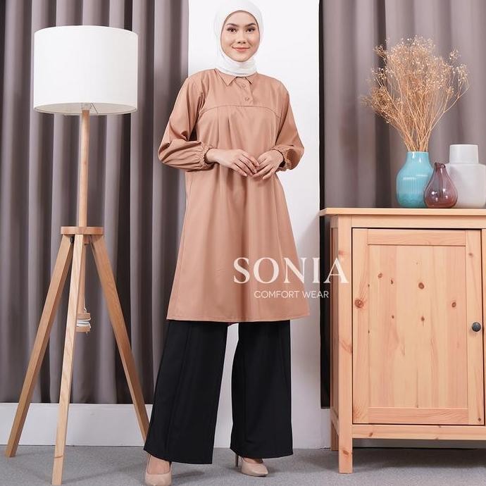 Hasna Tunik Dress B2044 Premium By Sonia | Tunik Wanita Basic | Atasan Blouse Muslim Lengan Panjang 