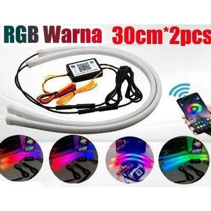 2 Buah Lampu Alis Rgb Drl Alis Flexibel Lampu Berjalan Siang Hari Rgb Drl Universal Fleksibel Mengal