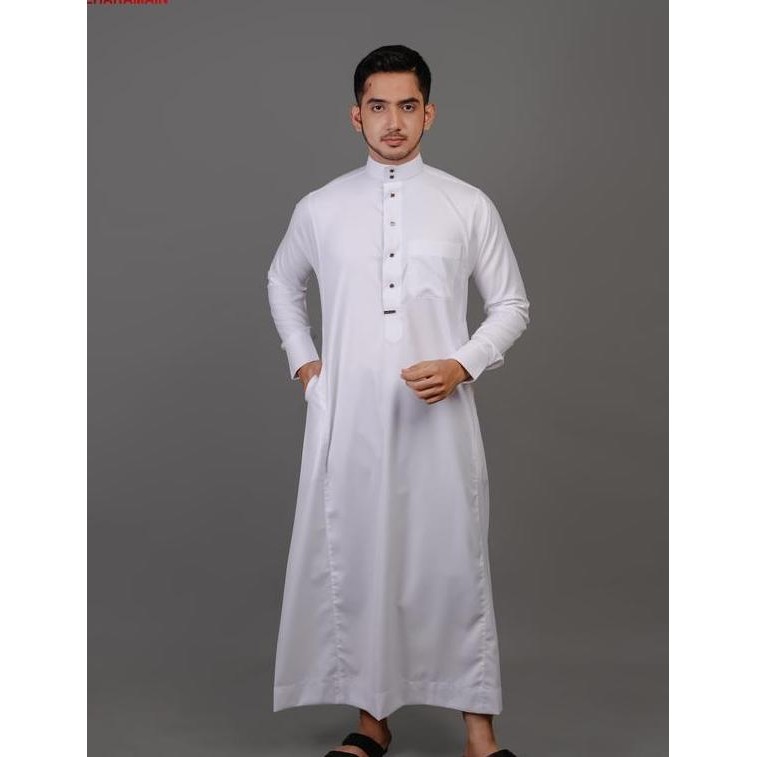 Al Haramain Jubah Gamis Pria Dewasa Wol 07 C Putih Coklat Susu Sier