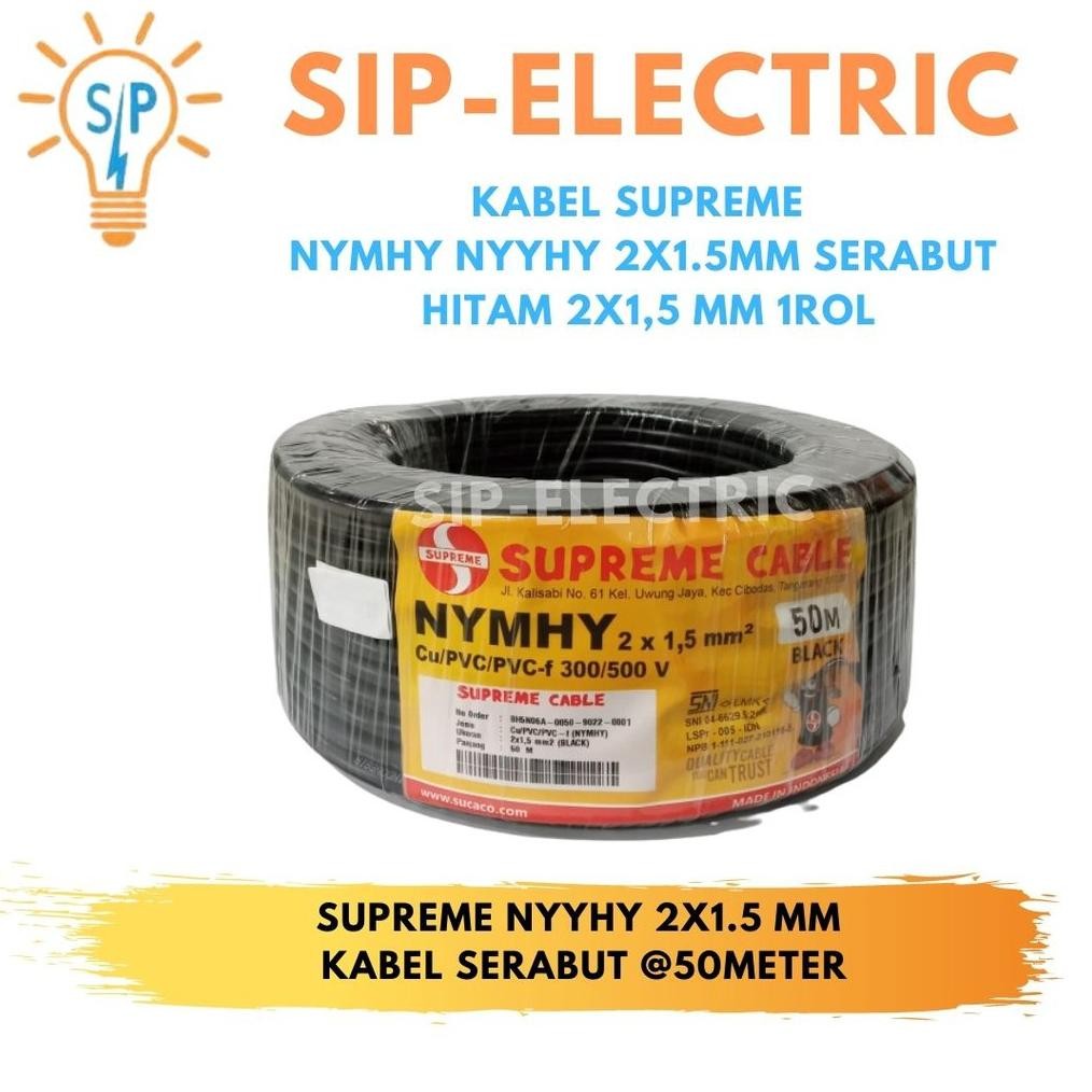 FEVERFEW Kabel Supreme Nymhy Nyyhy 2X1.5 Mm Serabut Hitam  / Supreme Nymhy Nyyhy 2X1,5 Mm 1 Roll 50 