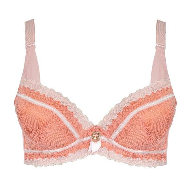 Promo Cynthia Bra Ull Cup Brukat Busa Tebal Ada Kawat - Orange Cod