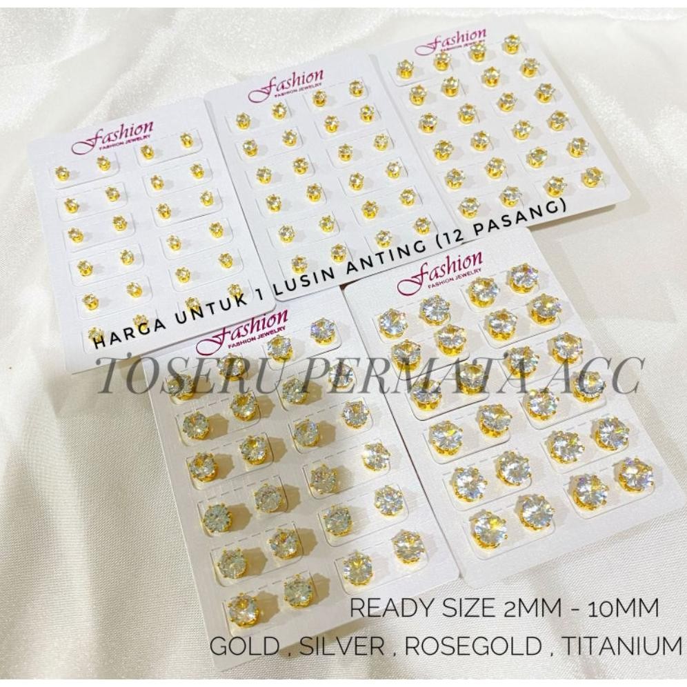 Toseru Lusinan Anting Tusuk Tindik Bulat Permata desy warna emas gold silver