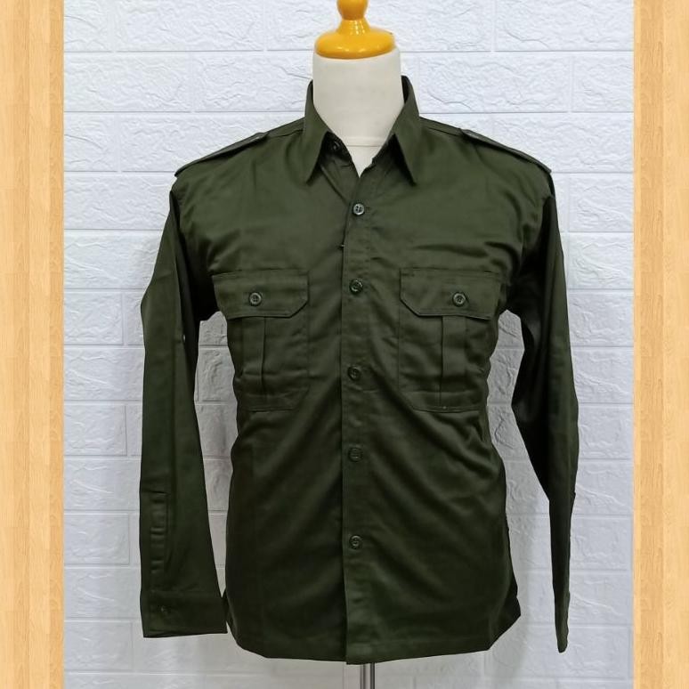 Kemeja Pria Putih Hitam Lengan Panjang PDH PDL PNS Kerja Kantor Bahan Katun Drill