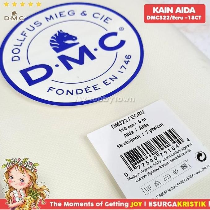 Kain Sulam Kristik Strimin Aida DMC 18ct ECRU DM322