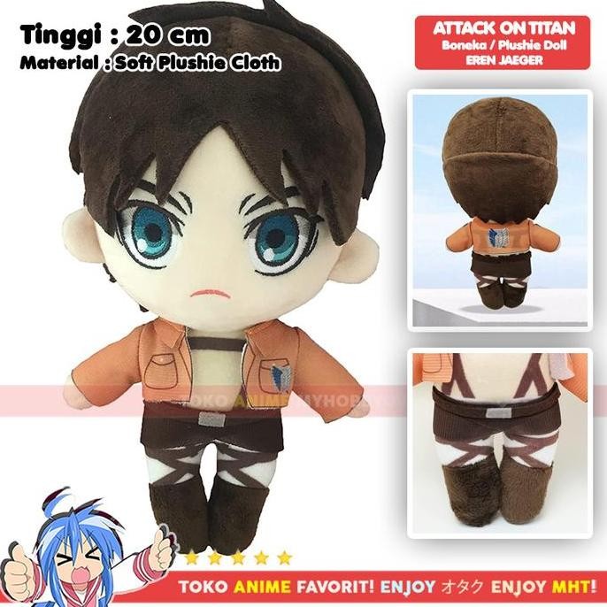 Boneka Eren Jaeger, Levi, Mikasa Ackerman Attack on Titan Plushie Doll