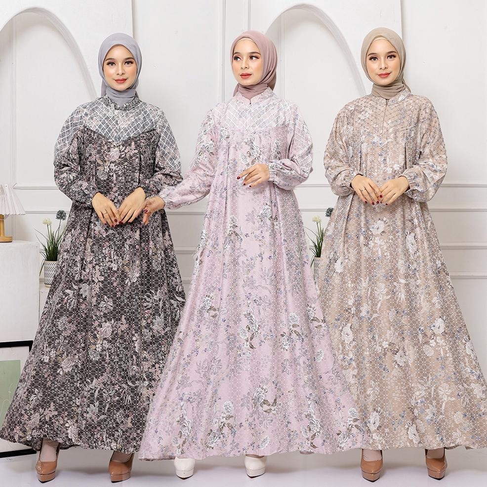 Zeeya Collection Malikha Gamis Wanita Motif Etnik Bahan Viscose Jacquard Size Jumbo
