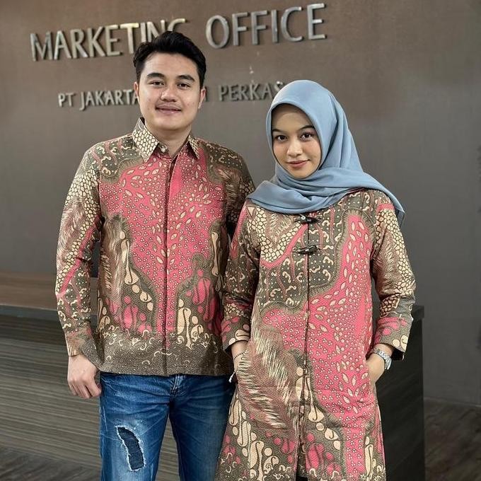 Promo NEW SISIK CREAM PINK batik couple bahan doby semi sutra sudah full lapis furing trycod by arib