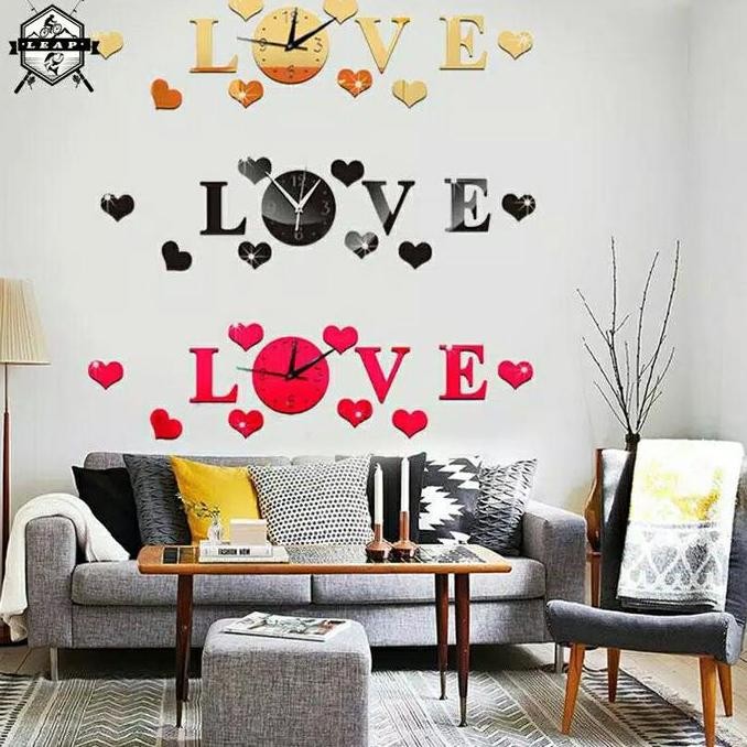 DB45>> Jam dinding 3d motif love / wall stiker
