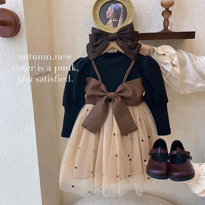 DT109 }} Tengah dan Kecil Anak Gadis Xiaoxiangfeng Dress Autumn Dress gaun putri gaya putri lucu Gau
