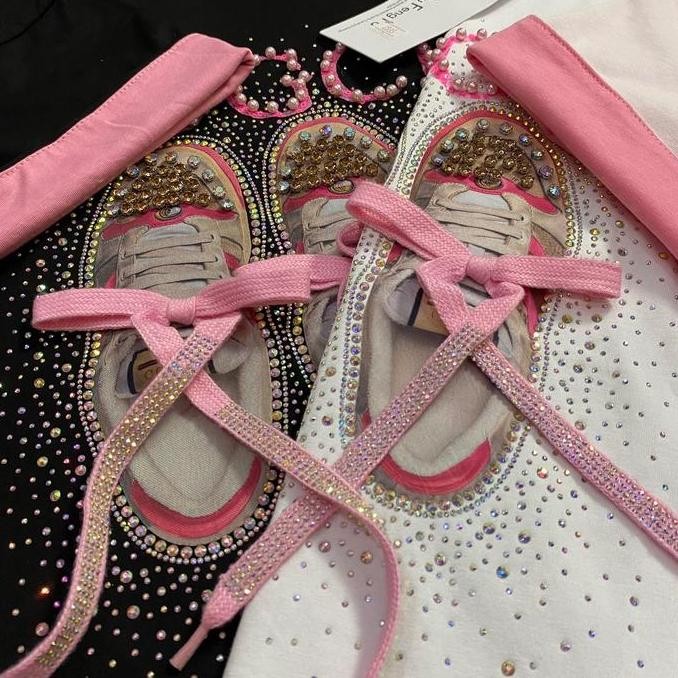 Promo Kaos Premium Motif Sepatu Mute/Mutiara Timbul Baju Wanita Atasan pita oversize COD