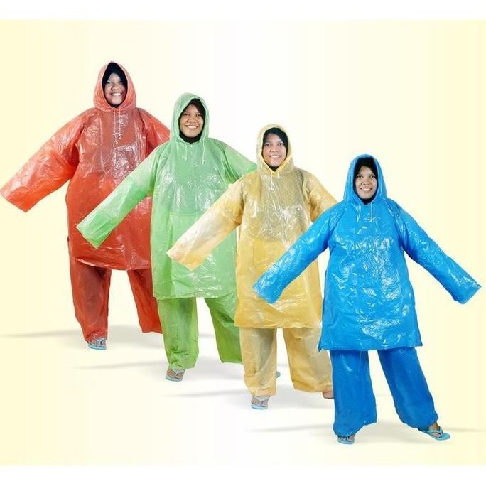 Promo Jas Hujan Plastik Setelan Tebal Ponco  Bening Cod