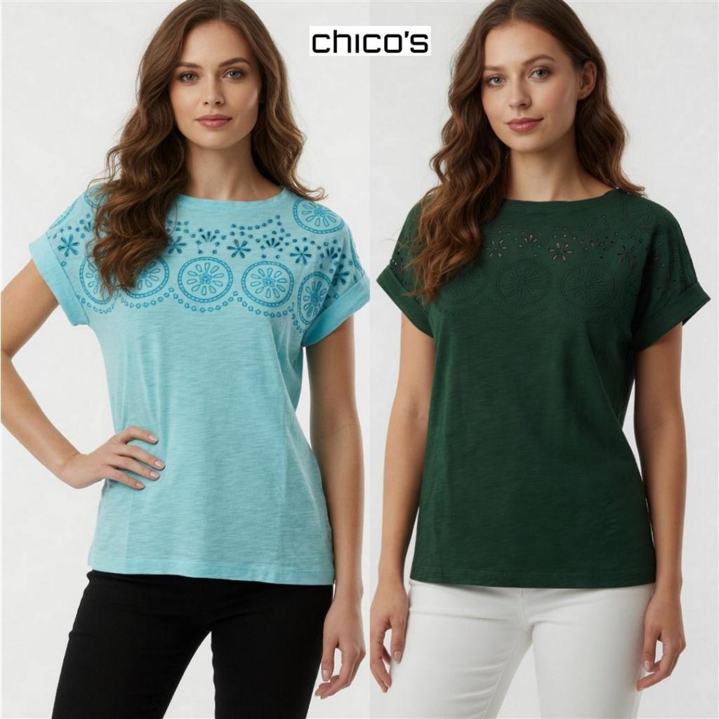 Mode Republic - Eyelet Embroidery Knit Tee - Daily Casual Knit Top - Atasan Kaos Katun Lengan Pendek
