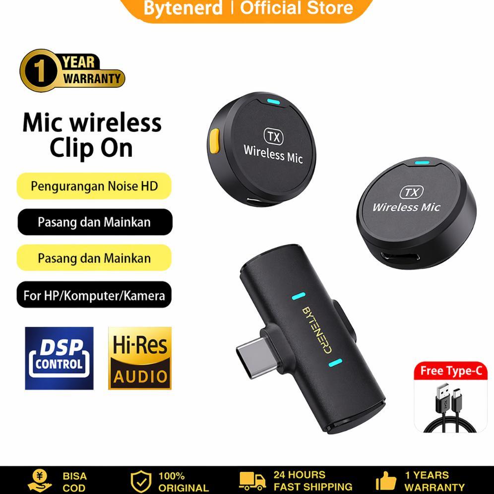 Eksklusif Bytenerd Wireless Microphone Clip On Mic Portable Microphone Mikrofon Lavalier Untuk Tikto