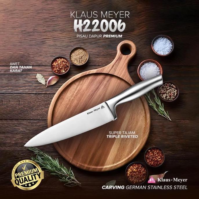 Klaus-Meyer Chef Knife Pisau Dapur Profesional Stainless Steel Super Tajam Triple Riveted Kitchenwar