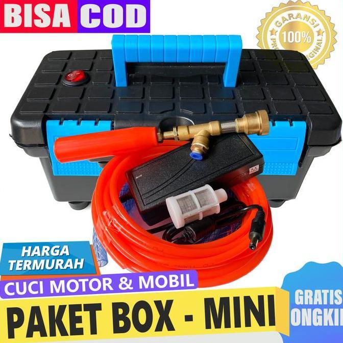 Paket Set Alat Mesin Pompa Box Mini Steam Cuci Motor Mobil AC Portable