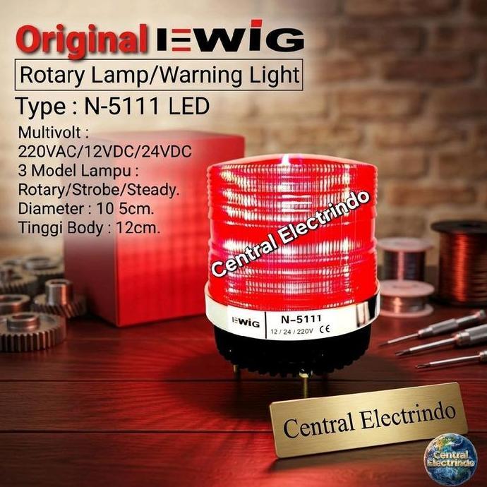 ROTARY LAMP LED  EWIG N5111 MERAH 5IN MULTIVOLT 3 MODEL LAMPU. CE27