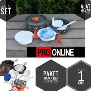 Terbaik Paket Cooking set 2-3 Orang + Kompor Portable Dan Windproof - Mawar Atau Kotak - Alat Masak 